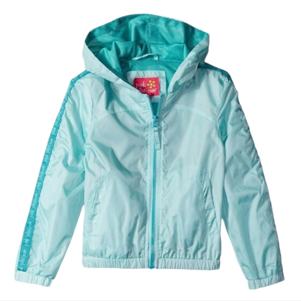 NEW Pink Platinum Girls' Printed Windbreaker Jacket with Mesh Lining & Hood
